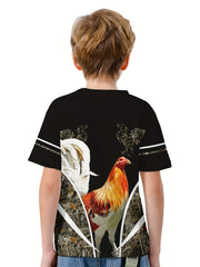 Chicken 3D Print Boys Summer T-shirt Lightweight Round Neck Short Sleeve