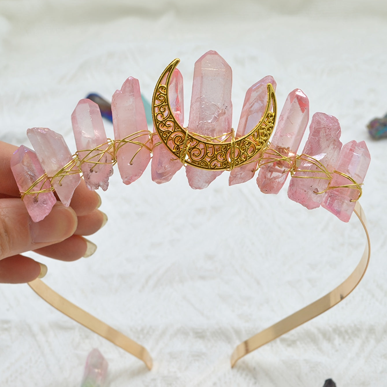 Moon Crystal Quartz Rhinestone Tiara Headband for Woman