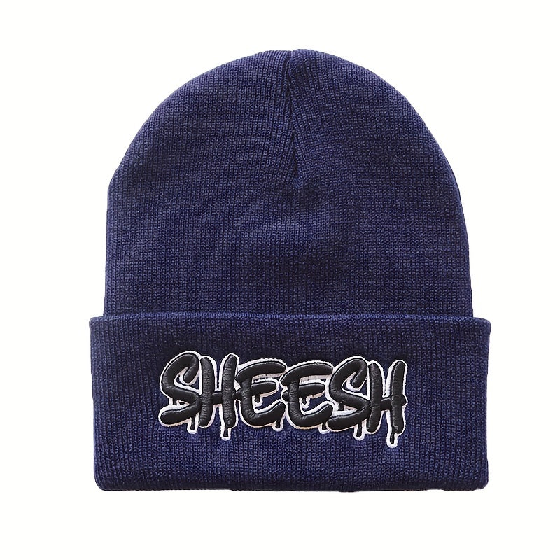 SHEESH Embroidery Cold Hat Warm Knitted Wool Hat For Men And Women