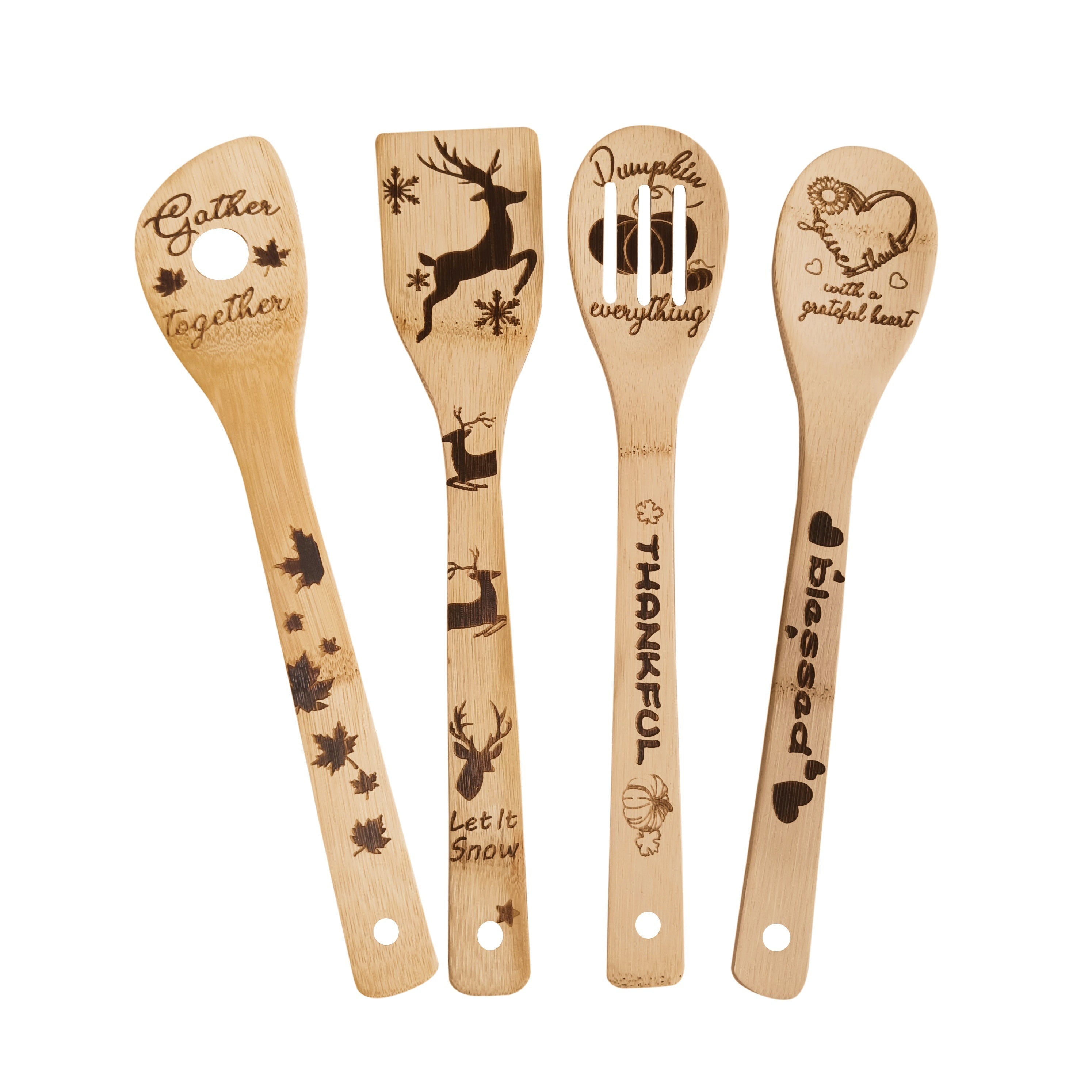 Christmas Bamboo Kitchen Utensils Set Halloween Decorative Cooking Tools