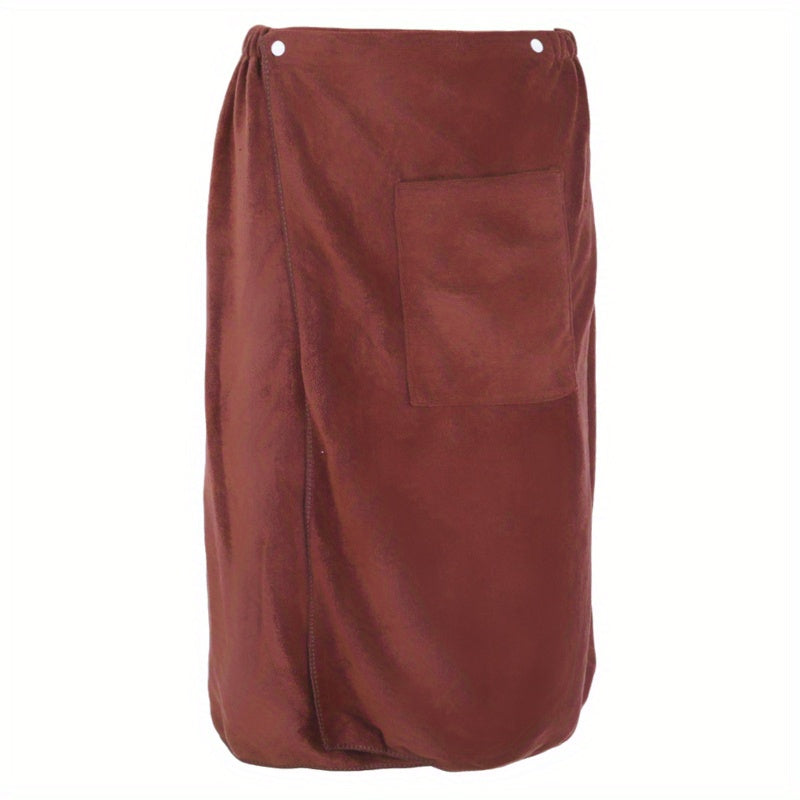 Men's Solid Bath Skirt Towel with Pocket Soft Absorbent Shower Wrap