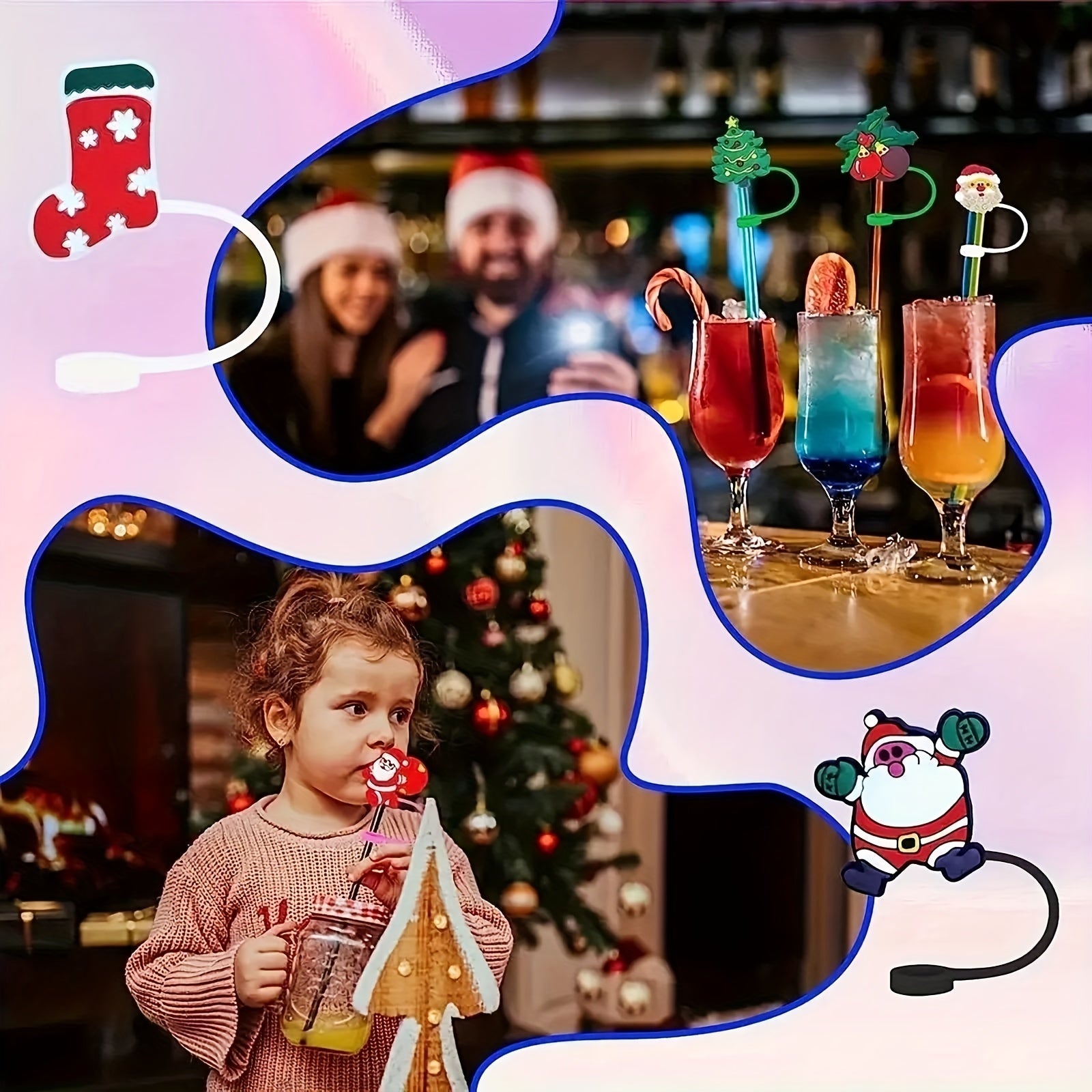 12pcs Cartoon Christmas Straw Cover Reusable Dustproof Straw Plugs Cup Accessori