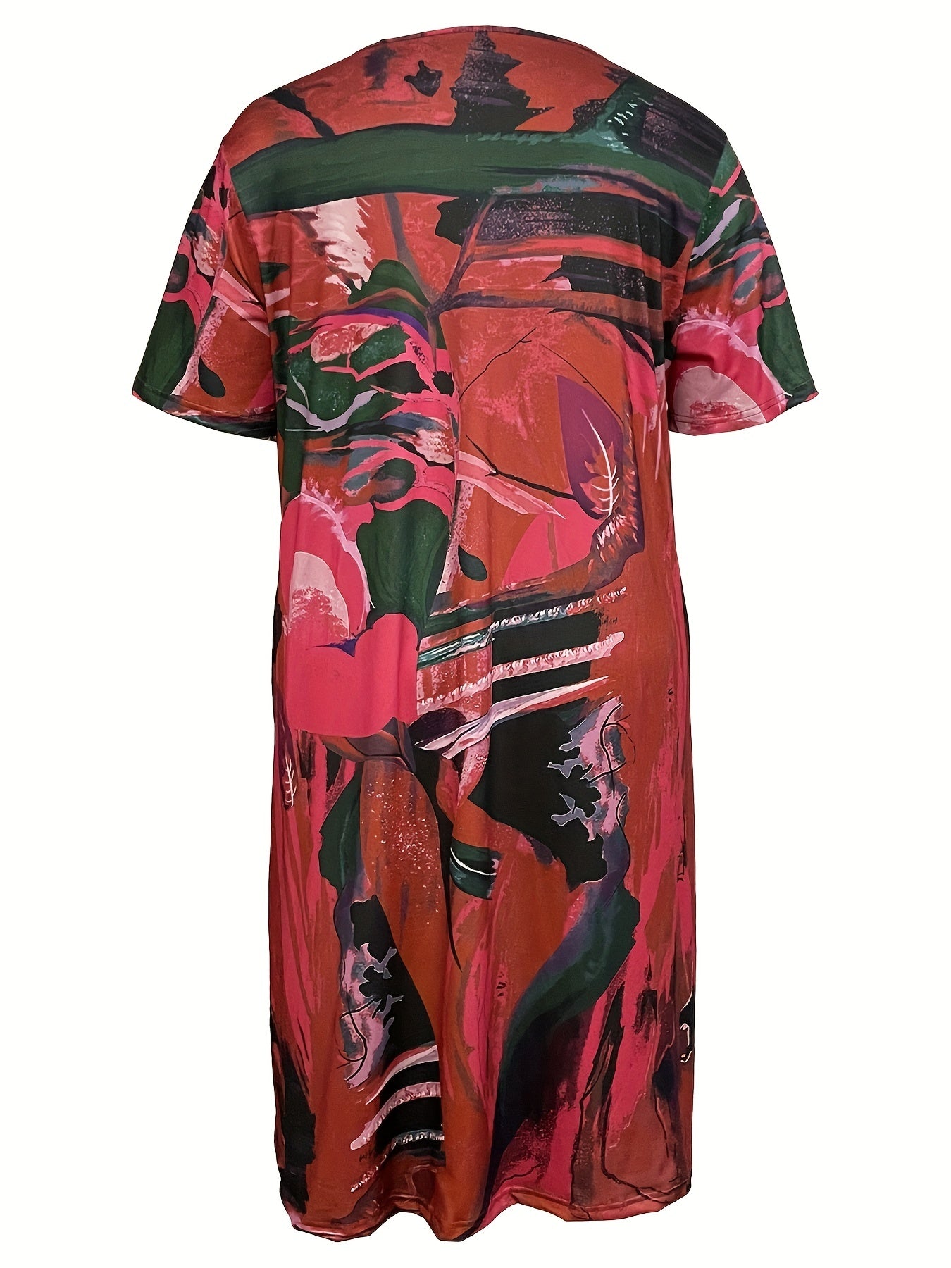  Casual Dress Women's Plus Painting Print Short Sleeve Midi Dress