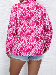  Heart Print Button Up Long Sleeve Blouse
