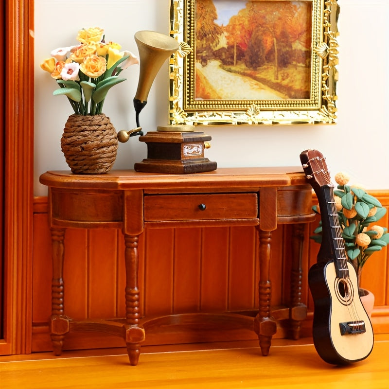 European Retro Semi-circular Dining Table Home Decor Chestnut Color