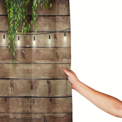 Rustic Wooden Board Shower Curtain with Green Leaves