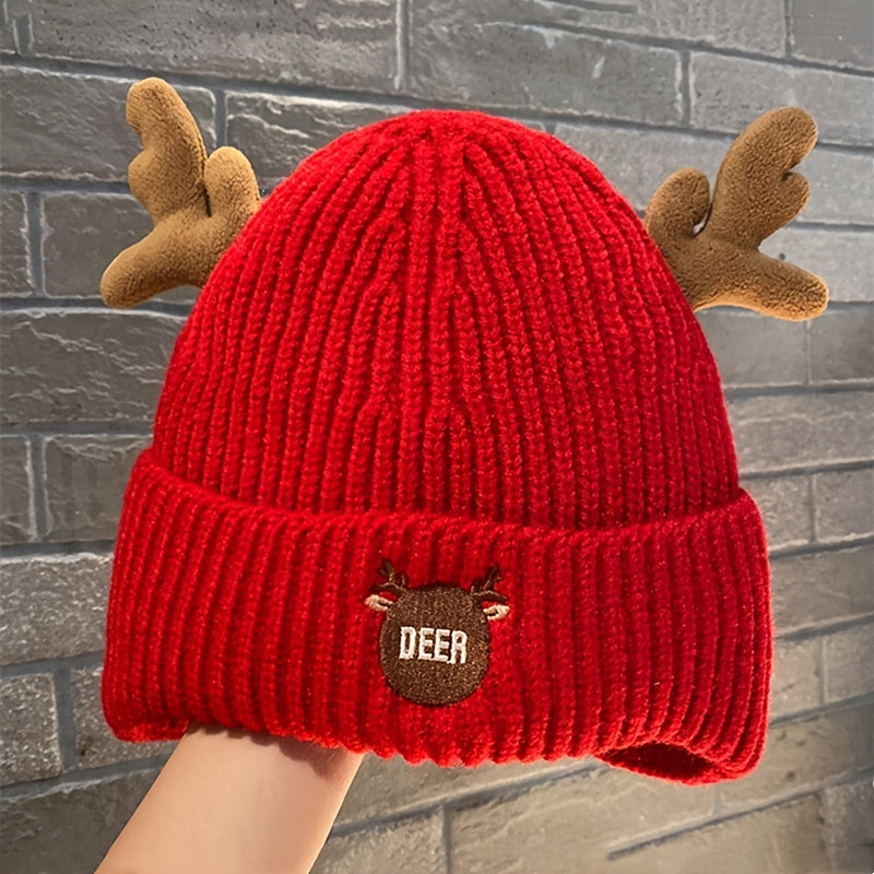 Antlers Fleece Warm Knit Hat Cold Proof Poop Beanie Hat