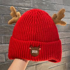 Antlers Fleece Warm Knit Hat Cold Proof Poop Beanie Hat