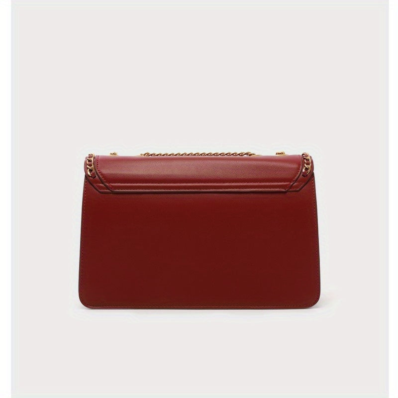 Rose Red Handcrafted Women's Bag with Golden Chain Strap & Rivet Details