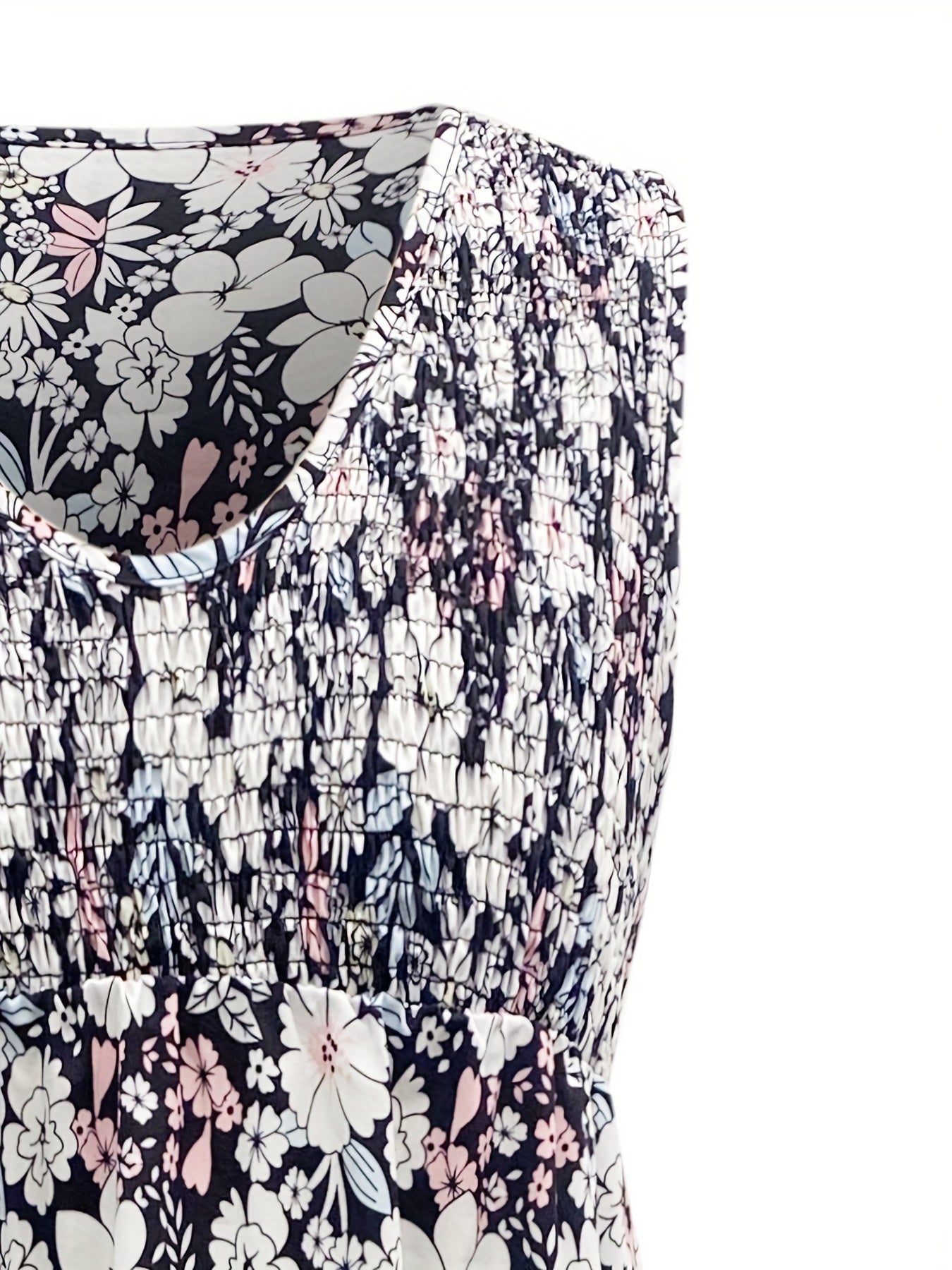 Floral Print V Neck Midi Tank Dress With Pocket