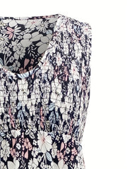  Floral Print V Neck Midi Tank Dress With Pocket