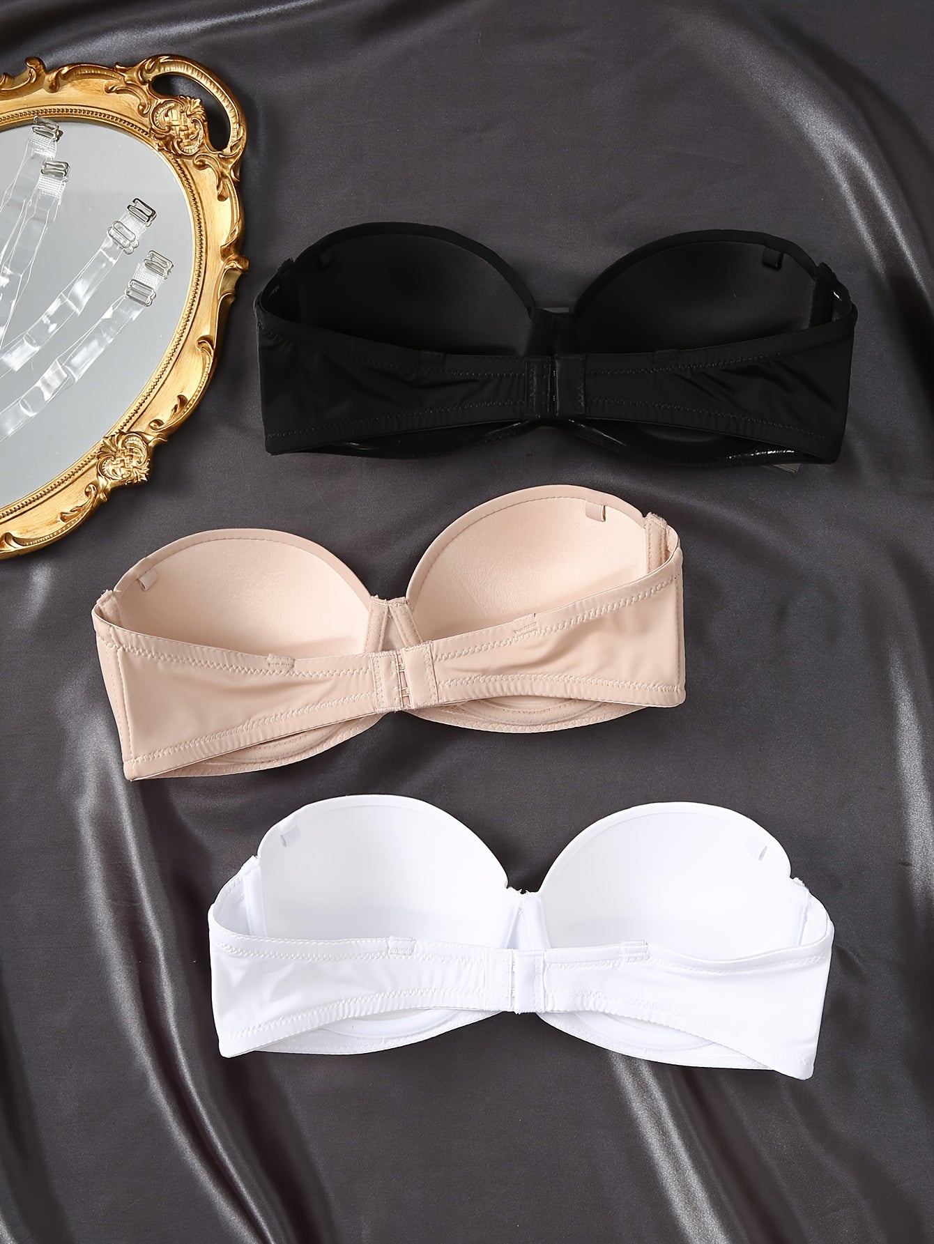 3pcs Strapless Push Up Bras Breathable T Shirt Bra Women's Lingerie