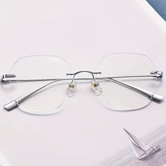 Rimless Anti Light Glasses For Women Men Clear Lens Nearsighted Myopia Glasses