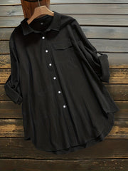  Casual Blouse Women's Plus Roll Up Sleeve Button Up Blouse