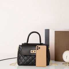 Quilted Plaid Chain Crossbody Bag Portable Handle PU Leather Classic Handbag