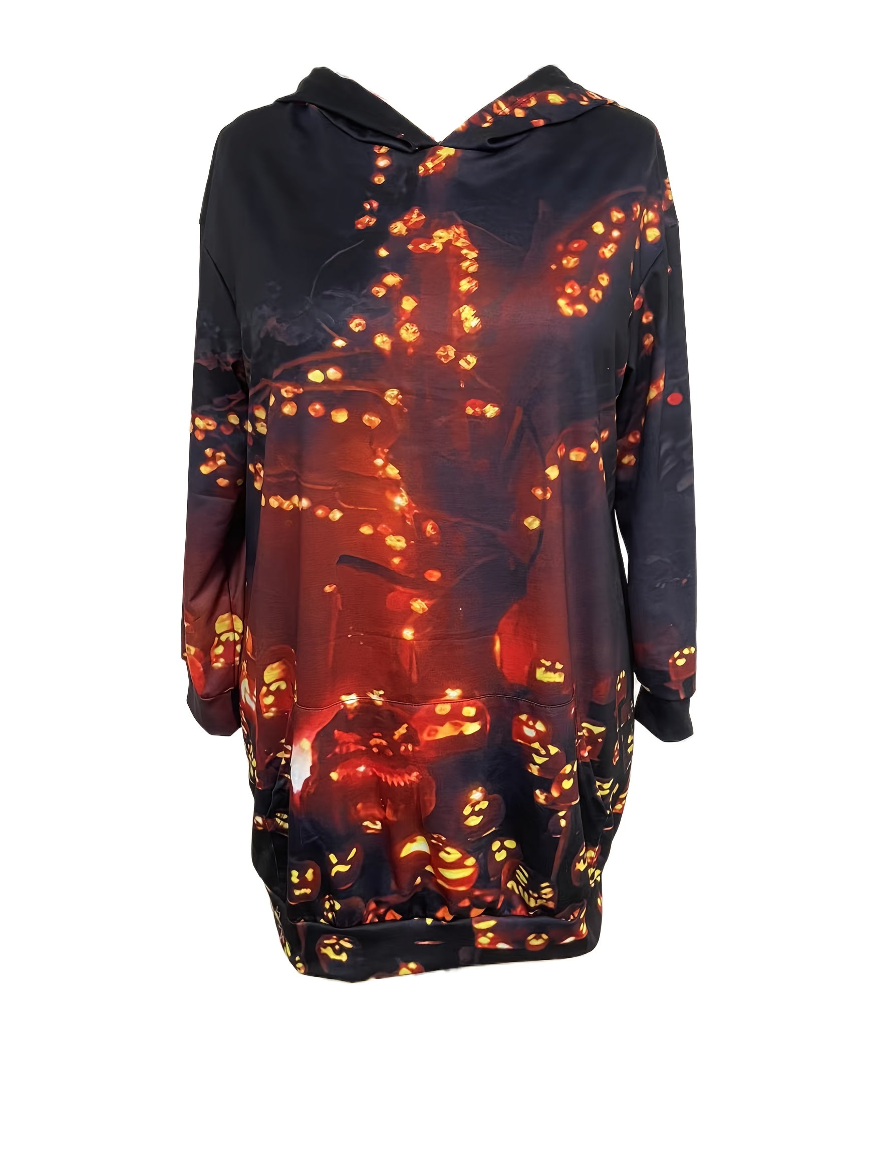 Halloween Casual Dress Women's Plus Graphic Print Long Sleeve Mini Hoo