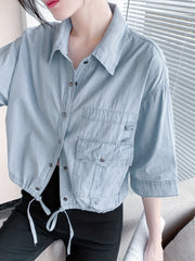  Denim Button Down Half Sleeve Shirt