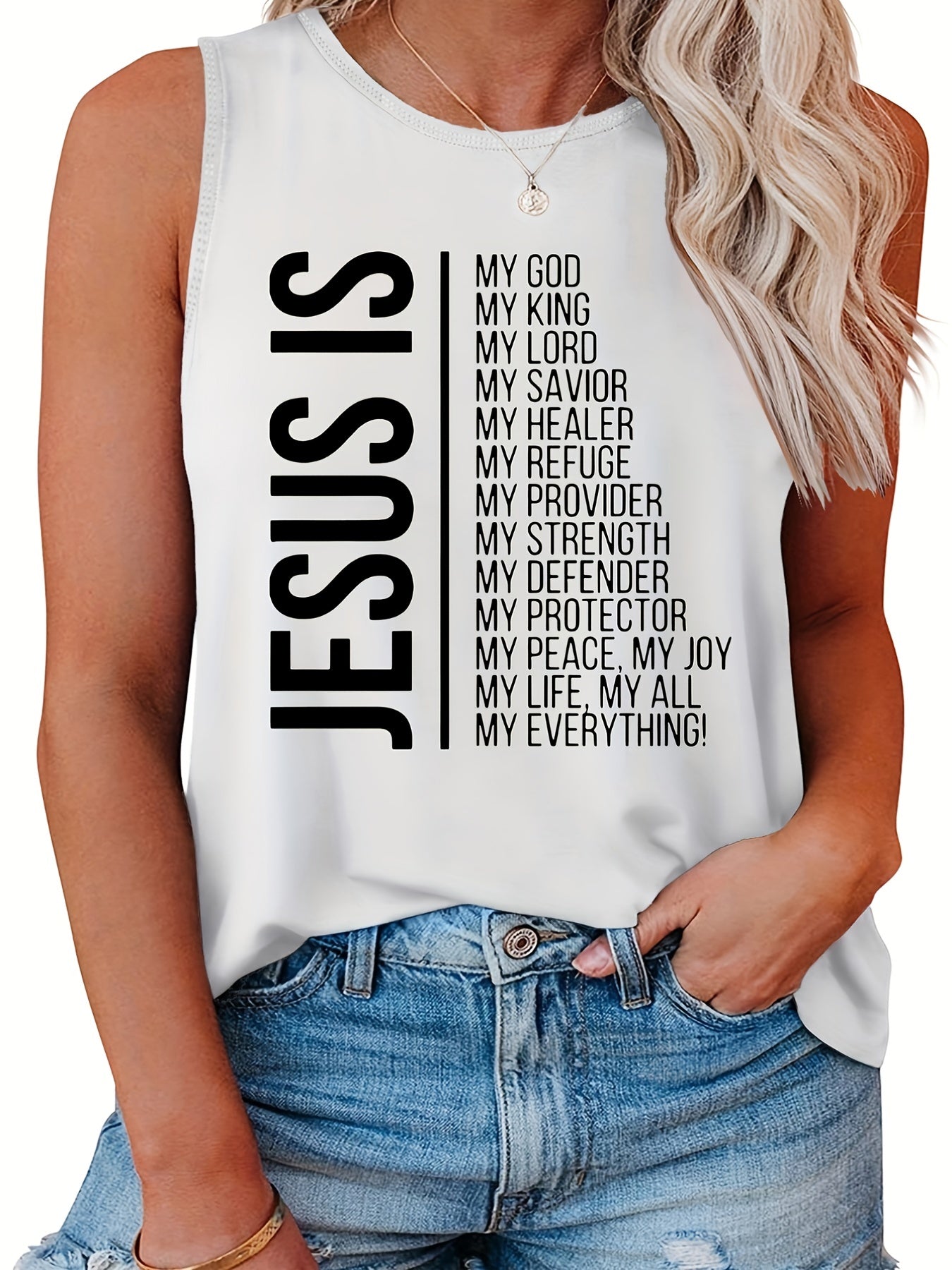  Women's Round Neck Letter Print Tank Top