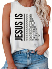 Women's Round Neck Letter Print Tank Top