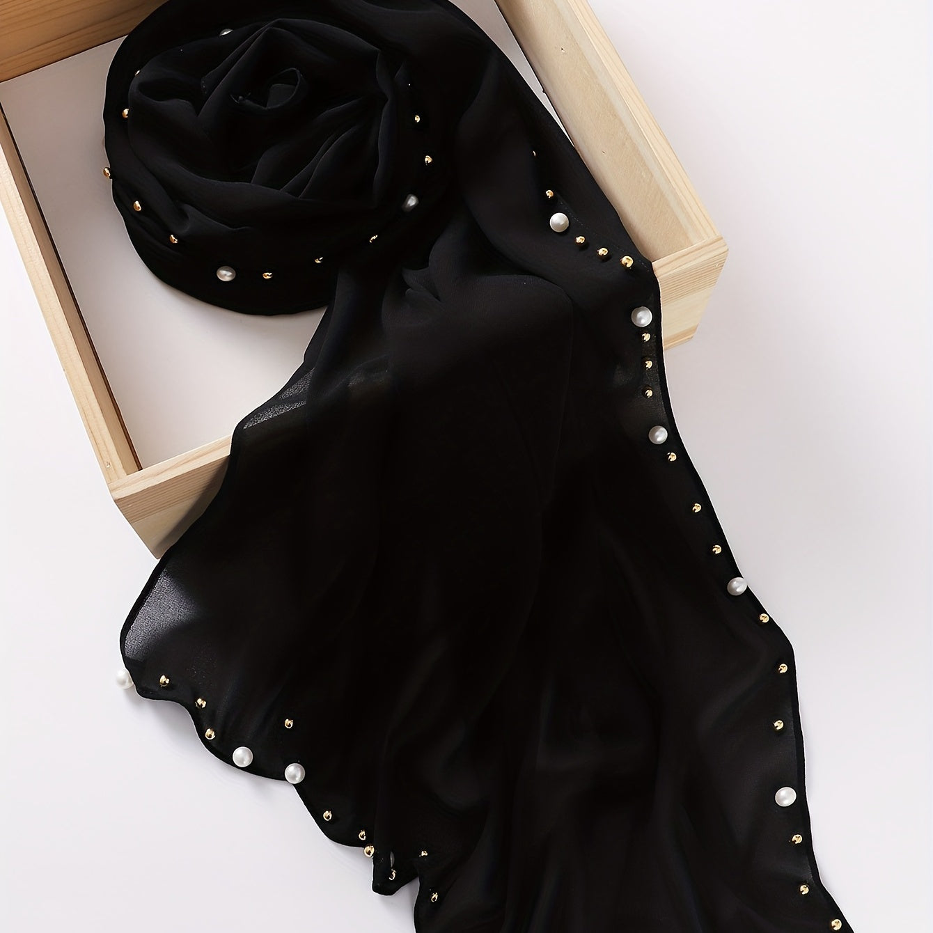 Chiffon Hijab Pearl Decor Head Wrap Casual Scarf Ramadan Turban