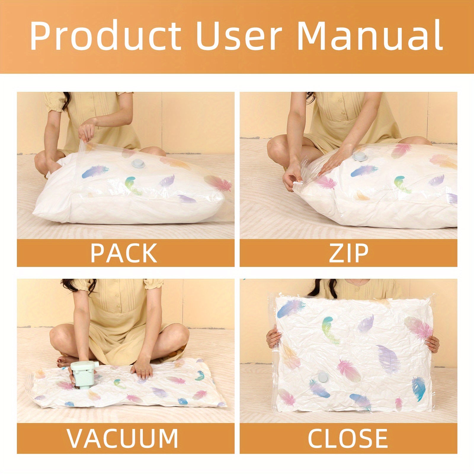 6pcs Vacuum Compression Storage Bags for Clothes Blankets Shirts