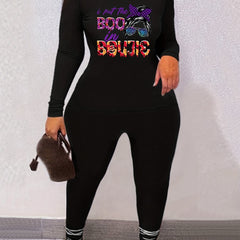  Halloween Casual Outfits Set Women's Plus Skull & Letter