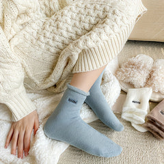6 Pairs Plush Lined Letter Print Socks Women's Stockings