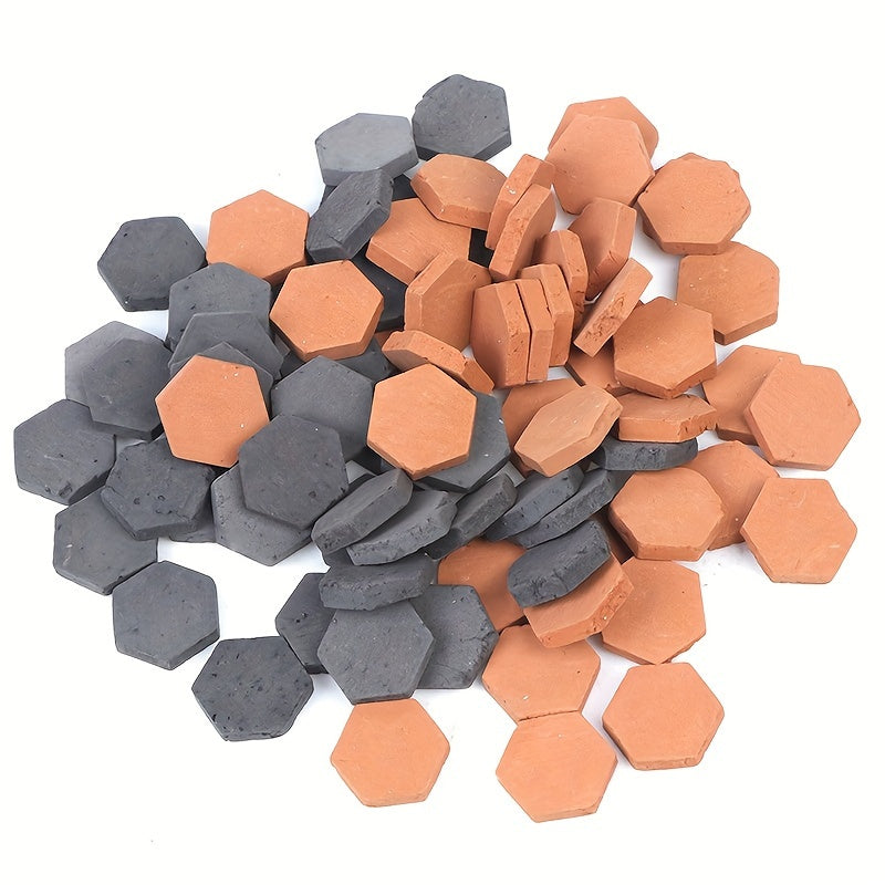 40pcs 1:16 Scale Red Brick Hexagons for Dollhouses Light Gray & Terracotta
