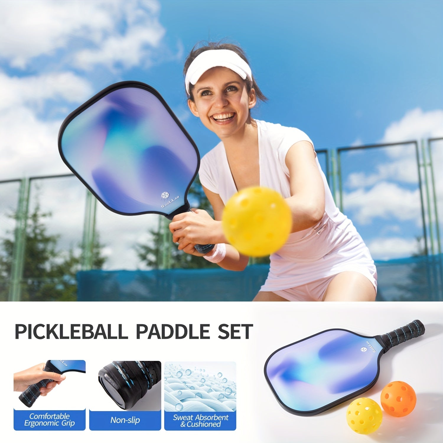 SHOLLAR 1pc Professional Fiberglass Pickleball Set with Racket