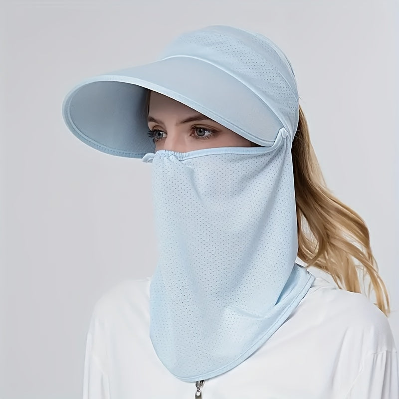 Ponytail Sports Sun Visor Hat with Neck Gaiter - Mesh Breathable Cap