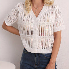 Eyelet Button Up Short Sleeve Cardigan for Summer