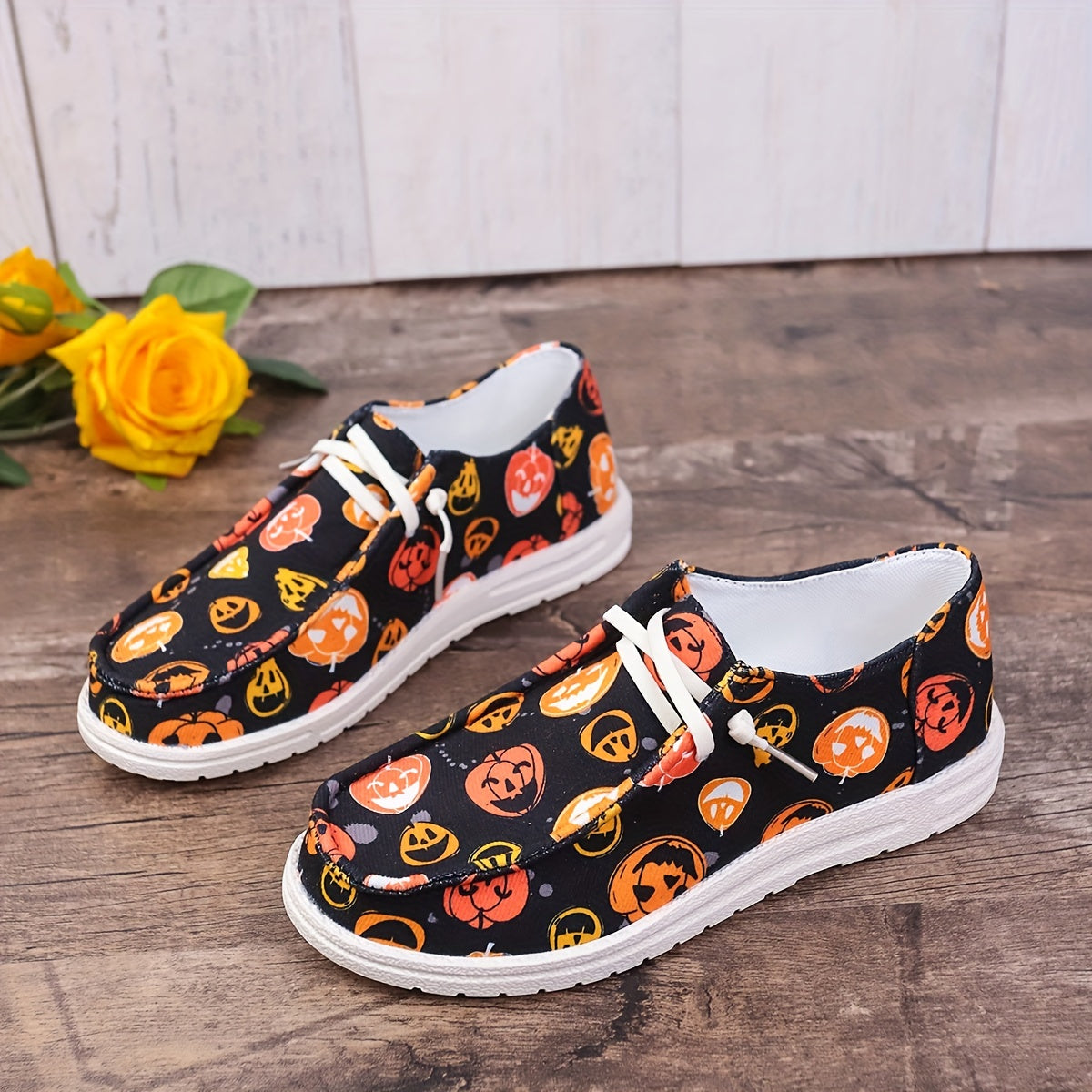 Halloween Pumpkin Pattern Flat Shoes Horror Style Sport Shoes