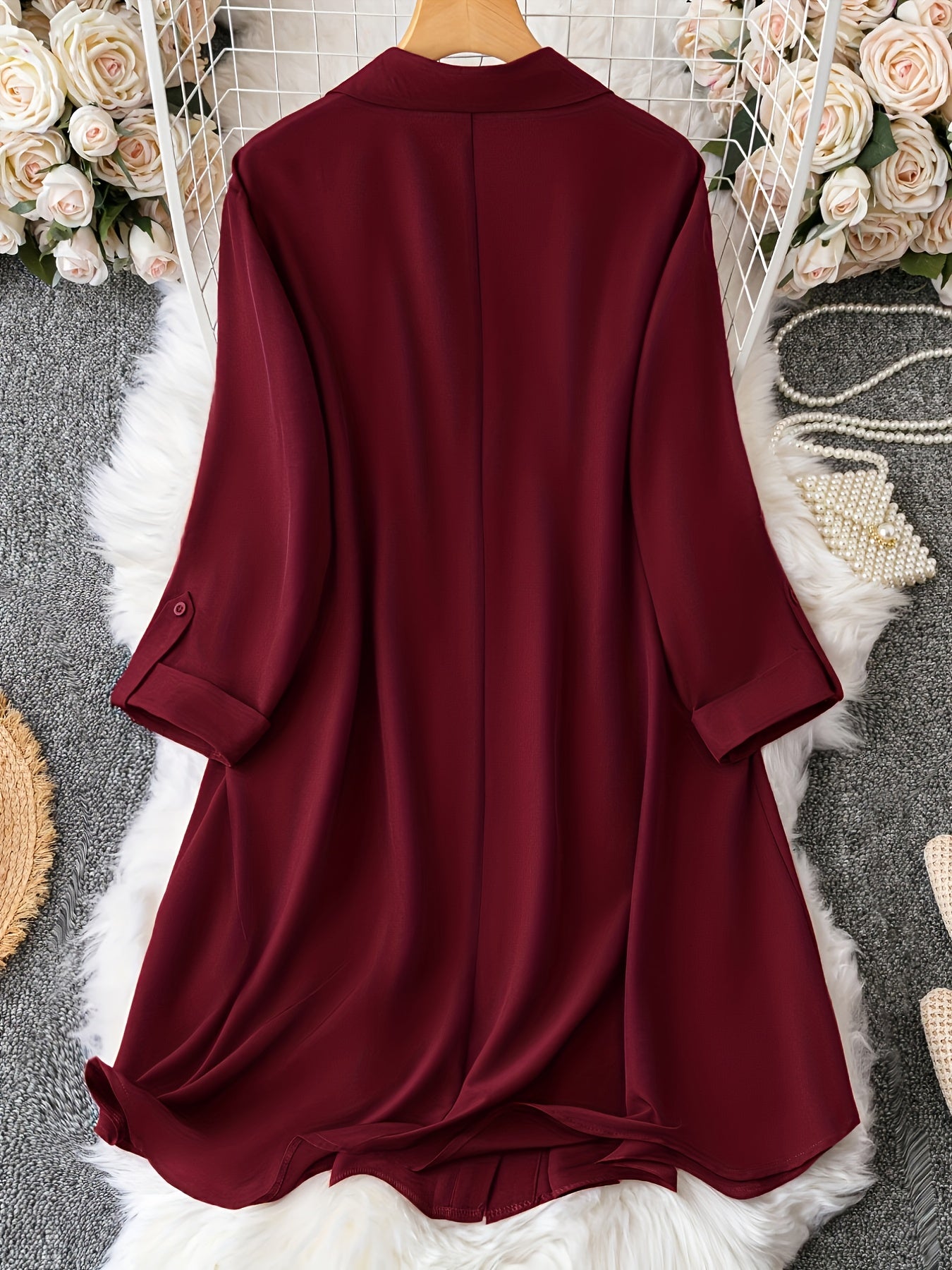  Solid Button Up Shirt Dress