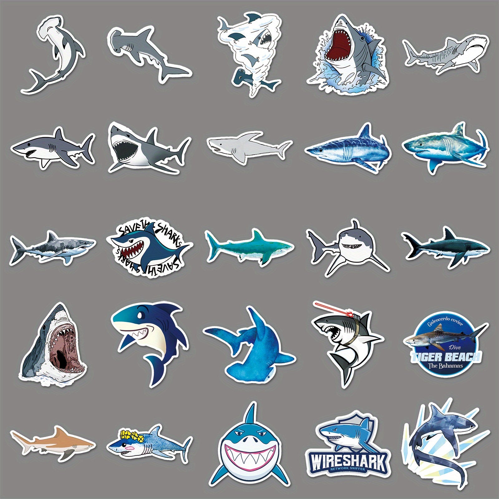 50pcs Shark Stickers Vinyl Decals for Laptops Water Bottles