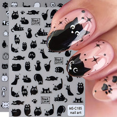Cat Cartoon Nail Stickers 2 Pack Glitter Finish