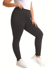 High Rise Solid Leggings Plus Size Women's High Stretch Skinny Pants