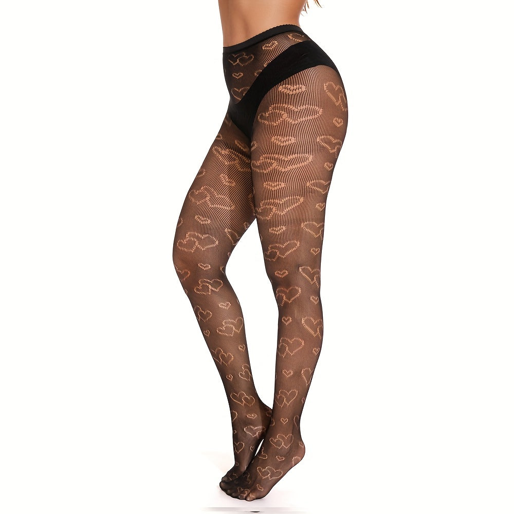 Heart Print High Waist Sheer Pantyhose Women's Stockings