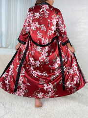  Satin Floral Print Pajama Set with Robe