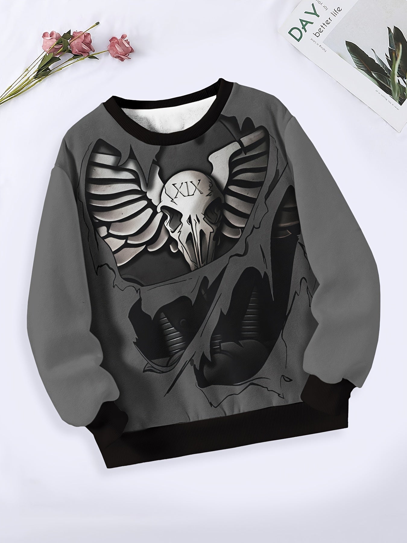 Skull Graphic Long Sleeve Sweatshirt Comfy Pullover Tops