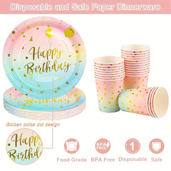 40pcs Rainbow Pastel Party Supplies Disposable Dinnerware Set for Birthday & Bab