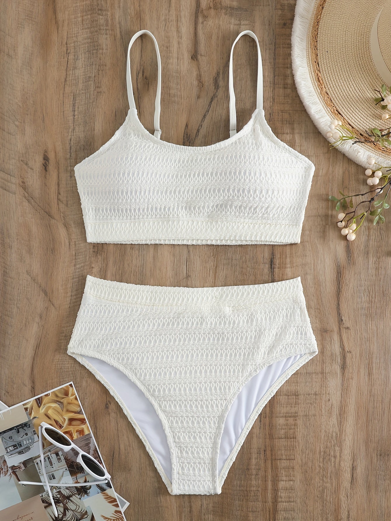  Boho Bikini Set Smocked Push Up Bra & High Waisted Panty Swimsuit