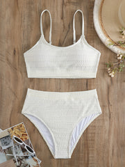  Boho Bikini Set Smocked Push Up Bra & High Waisted Panty Swimsuit
