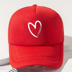 Heart Printed Trucker Hat Candy Mesh Dad Hat Baseball Cap for Women Men