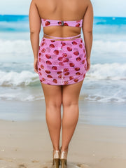  Strawberry Print Bikini Set with Cover Up Skirt