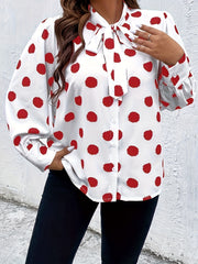  Dot Print Lantern Sleeve Top