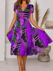  Casual Dress Women's Plus Painting Print Short Sleeve V Neck