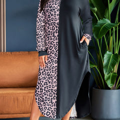  Colorblock Leopard Print Maxi Dress With Pockets