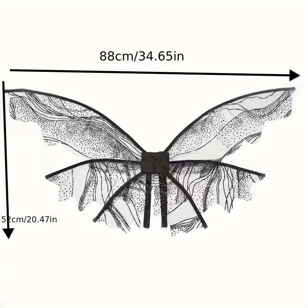 Sequined Butterfly Wings Headband Wand Costume for Halloween Masquerade Parties