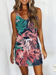 Floral Print Spaghetti Dress Street Wear Summer Beach Dress