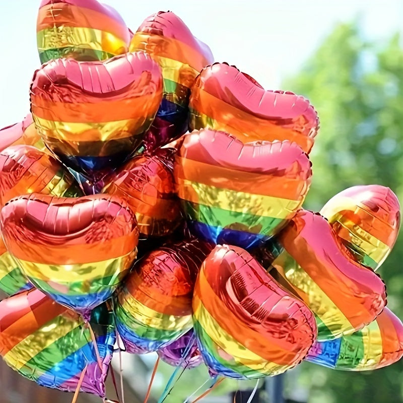 10pcs Rainbow Heart Balloons - Colorful Party Supplies for Diversity & Inclusion